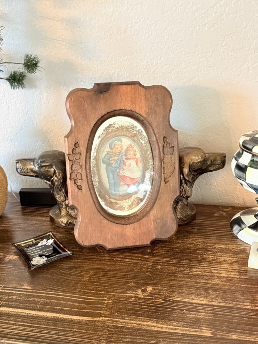 Vintage Reflective Art Chunky Wood Framed Oval Print - Picture 10 of 11